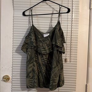 Old Navy Women Top Size XL Blue Floral Print Rayon Ruffled Cold Shoulder Cami